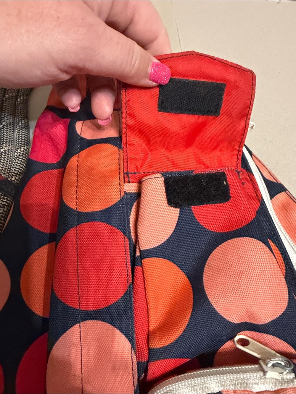 Kavu Navy Sling Bag with Coral and Red Dots - Picture 3 of 5